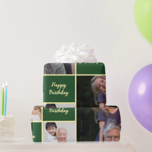 Happy Birthday Grandpa Custom Photo Collage Wrapping Paper