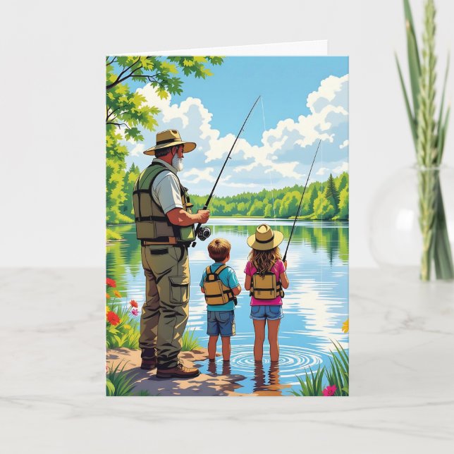 Happy Birthday Grandpa | Fishing with Grandkids Card (Front)