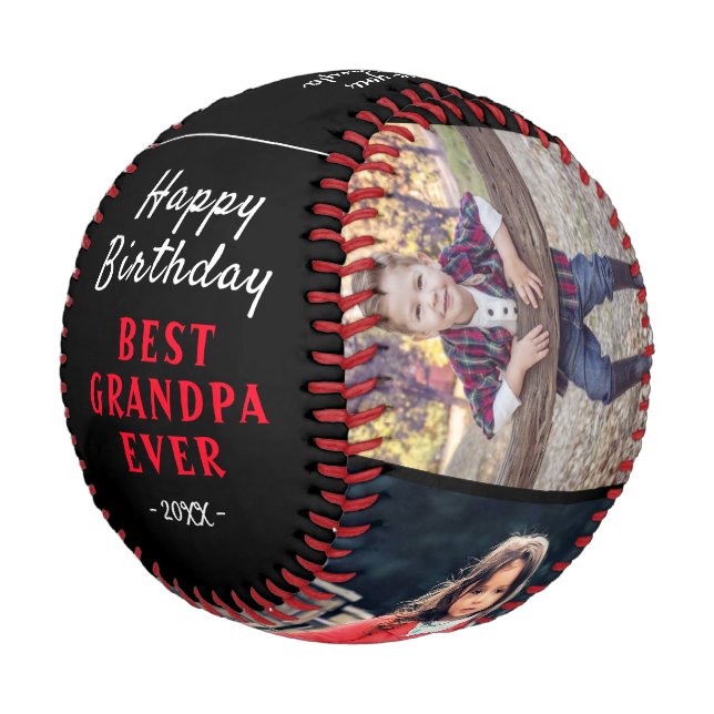 Happy Birthday Grandpa Modern 3 Photo Collage Base Baseball (Angled)