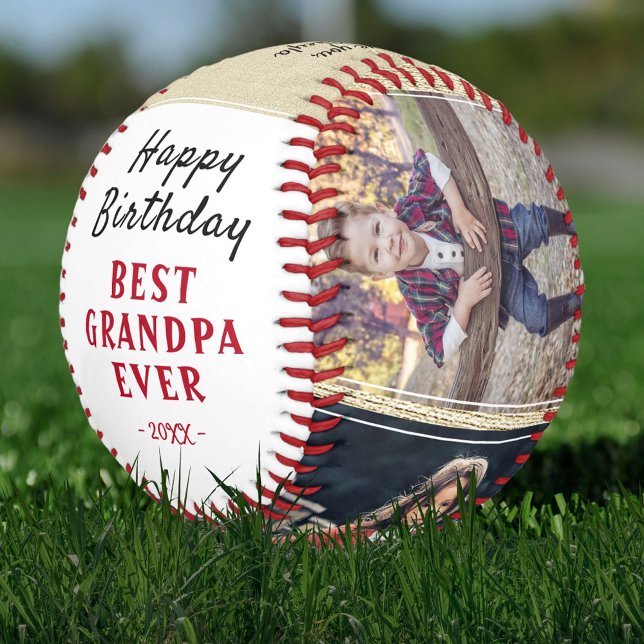 Happy Birthday Grandpa Rustic 3 Photo Collage Baseball (Creator Uploaded)