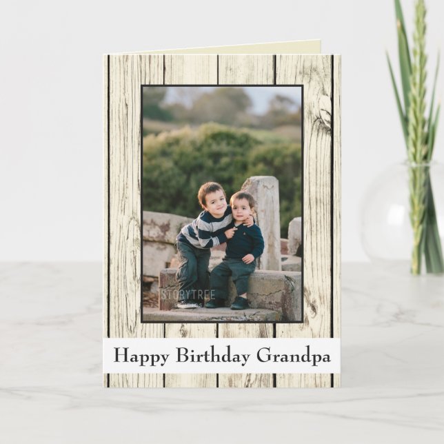 Happy Birthday Grandpa Rustic Wood Photo Card (Front)