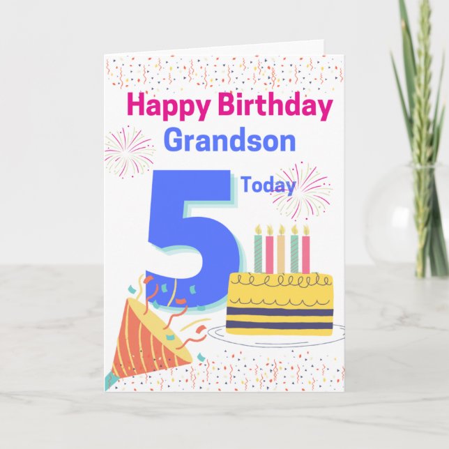 Happy Birthday Grandson - 5 Today Card (Front)