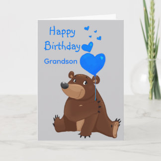 Happy Birthday Grandson Balloon  Bear Card
