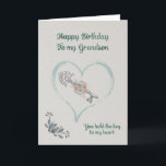 Happy Birthday Grandson Card<br><div class="desc">A lovely card with a vintage look featuring a key with flowers and foliage surrounded by a heart. You hold the key to my heart is the sentiment expressed on the timeless card.</div>