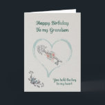 Happy Birthday Grandson Card<br><div class="desc">A lovely card with a vintage look featuring a key with flowers and foliage surrounded by a heart. You hold the key to my heart is the sentiment expressed on the timeless card.</div>