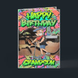 Happy birthday grandson  card<br><div class="desc">Birthday card for grandson with a cartoon scooter rider graffiti design</div>