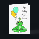 Happy Birthday Grandson | Cute Frog  Card<br><div class="desc">Birthday Card. Personalised Birthday card with cute frog on a lily pad in a birthday hat with balloons.</div>