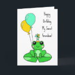 Happy Birthday Grandson | Cute Frog  Card<br><div class="desc">Birthday Card. Personalised Birthday card with cute frog on a lily pad in a birthday hat with balloons.</div>