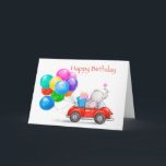 Happy birthday grandson, elephant driving red car card<br><div class="desc">Cute elephant driving red car with many presents and lots of balloons,  Happy birthday grandson.</div>