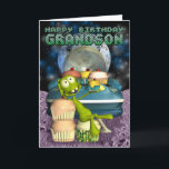 Happy Birthday Grandson, Out of this world, alien Card<br><div class="desc">Happy Birthday Grandson,  Out of this world,  alien with cup cakes</div>