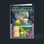 Happy Birthday Grandson, Out of this world, alien Card<br><div class="desc">Happy Birthday Grandson,  Out of this world,  alien with cup cakes</div>