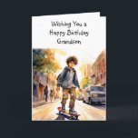 Happy Birthday Grandson | Skateboarder Card<br><div class="desc">Cute personalised birthday card for a boy. Boy skateboarding down the road. Cute for a pre-teen or a teen.</div>
