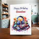 Happy Birthday Grandson | Video Game Themed Card<br><div class="desc">A cute watercolor gaming themed birthday card for a grandson. An ai illustration of a video game,  games,  headphones and other fun accessories on the front of the card. Have an awesome day on the inside. All text on the card can be edited in the personalise area.</div>