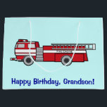Happy Birthday Grandson with Fire Engine Large Gift Bag<br><div class="desc">This design features a fire engine. For matching items type "penguincornerstore engine" into the Zazzle search bar.</div>