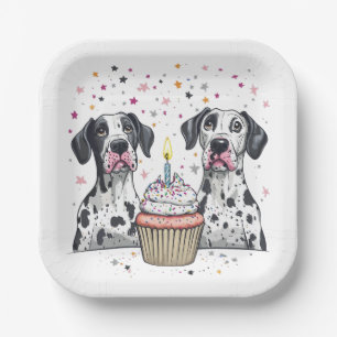 Happy Birthday Great Dane Dogs Cupcake Paper Plate