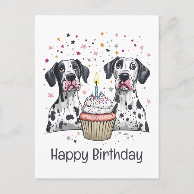 Happy Birthday Great Dane Dogs Cupcake Postcard (Front)