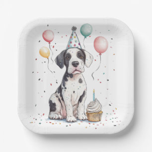 Happy Birthday Great Dane Puppy Cupcake Paper Plate