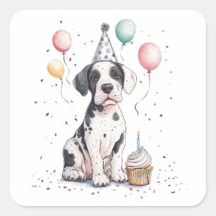 Happy Birthday Great Dane Puppy Cupcake Square Sticker
