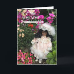Happy Birthday great granddaughter Black doll Card<br><div class="desc">A cute little black doll in Victorian style dress among flowers with the text Happy Birthday Great Great Granddaughter..</div>