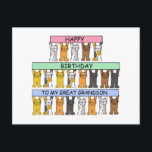 Happy Birthday Great Grandson Cartoon Cats Postcard<br><div class="desc">Three rows of cartoon kittens holding up pastel coloured banners that say 'Happy Birthday to my Great Grandson'.</div>