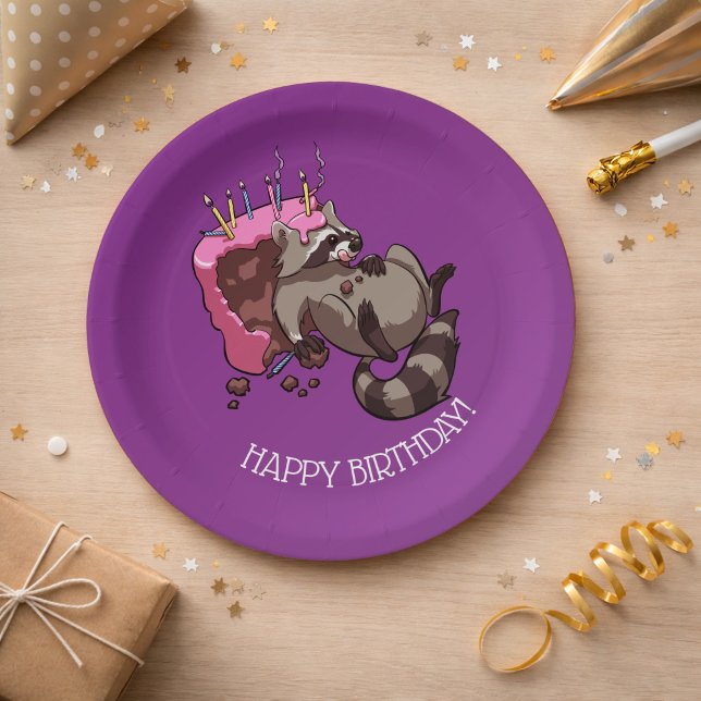Happy Birthday Greedy Racoon Cake Cartoon Paper Plate (Creator Uploaded)