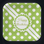 Happy Birthday Green And White Polka Dots  Paper Plate<br><div class="desc">An Green With White Polka Dotted Personalized Center Square Paper Plate You Can Customize</div>