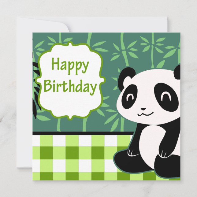 Happy Birthday Green Bamboo Panda Card (Front)