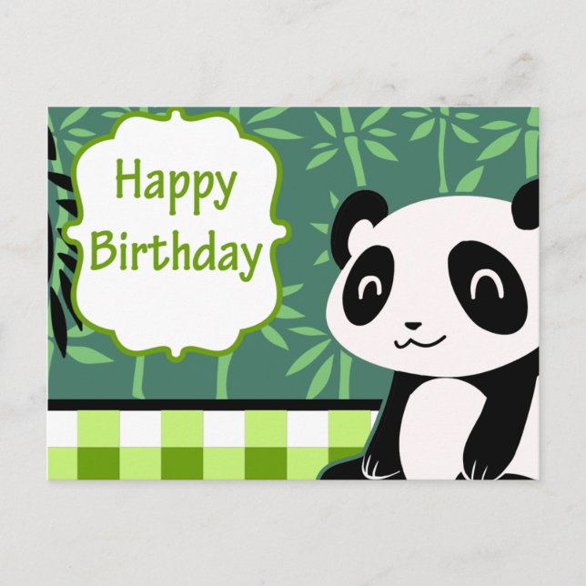 Happy Birthday Green Bamboo Panda Postcard (Front)