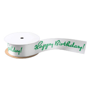 Happy Birthday! Green Casual Medium Script Satin Ribbon