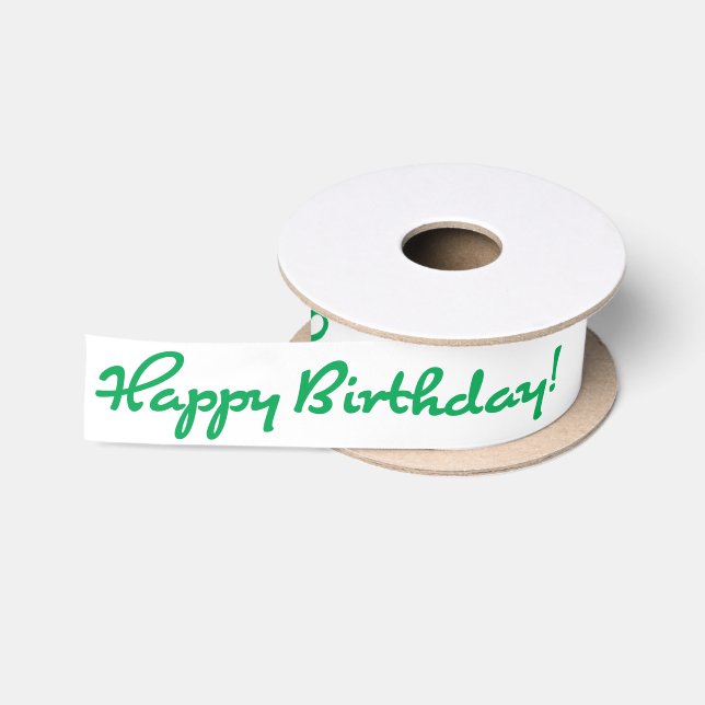 Happy Birthday! Green Casual Medium Script Satin Ribbon (Spool)