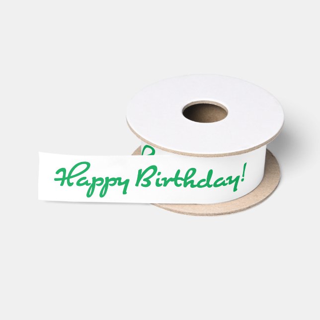 Happy Birthday! Green Casual Medium Script Satin Ribbon (Spool)