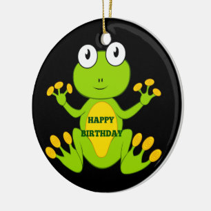 Happy Birthday Green Frog Ceramic Tree Decoration