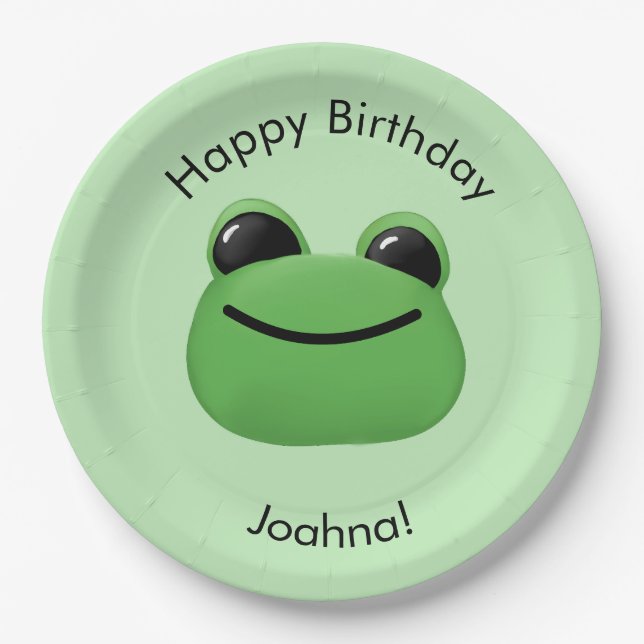Happy Birthday Green Frog Party Plate (Front)