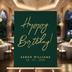 Happy Birthday Green Gold Modern Script Acrylic Sign