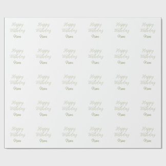 Happy birthday green pastel grey name date modern wrapping paper