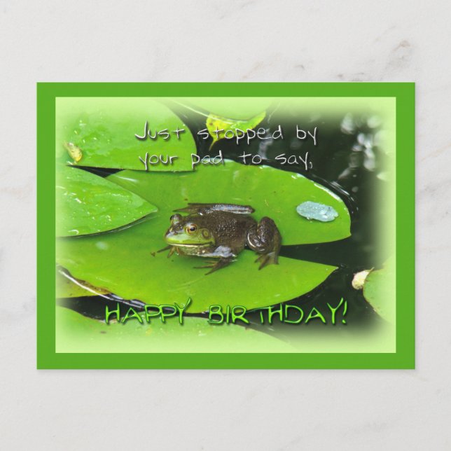 Happy Birthday Greeting - Bullfrog on Lily Pad Postcard (Front)