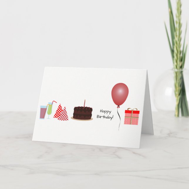 Happy Birthday Greeting Card - in red (Front)