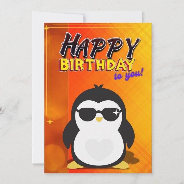 Happy Birthday Greeting Card (Penguin Theme) (Front)