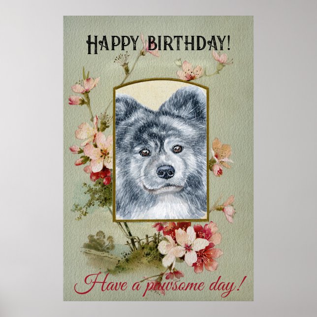 Happy Birthday Greetings Akita inu brindle Poster (Front)