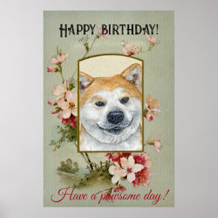 Happy Birthday Greetings Akita inu fawn Poster