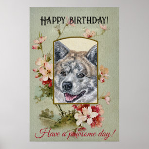 Happy Birthday Greetings Akita inu tiger color Poster