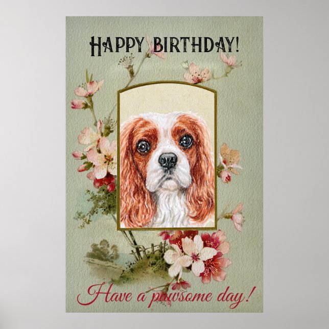 Happy Birthday Greetings King Charles Spaniel Poster (Front)