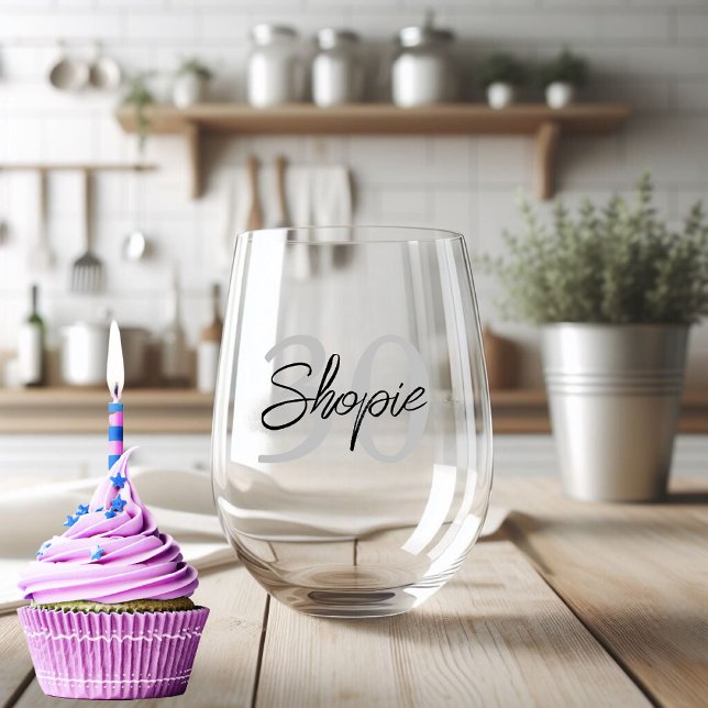 Happy Birthday Grey And Black Personalised  Stemless Wine Glass (Creator Uploaded)