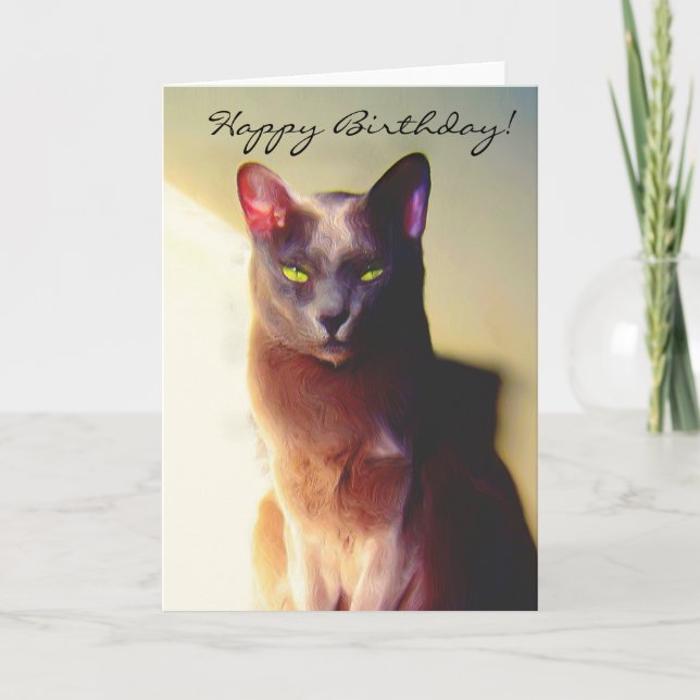 Happy Birthday Grey cat greeting card (Front)