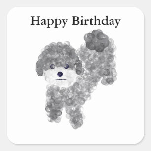 Happy Birthday Grey Poodle #1 Stickers