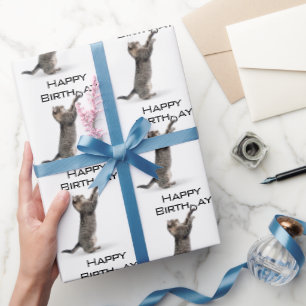 Happy Birthday Grey Tabby Cat  Wrapping Paper