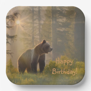 Happy Birthday Grizzly Bear Paper Plate