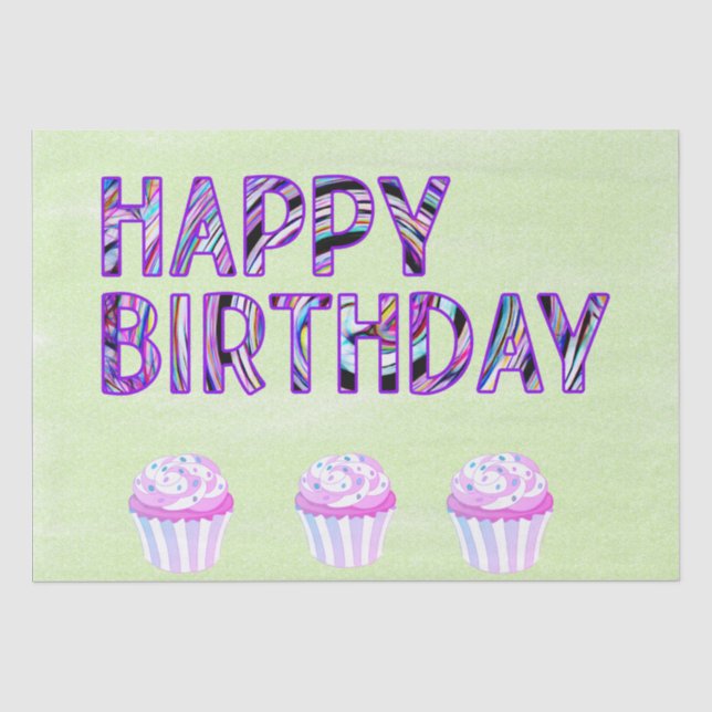 Happy Birthday Groovy Colourful Cupcake  Tissue Paper (Front)