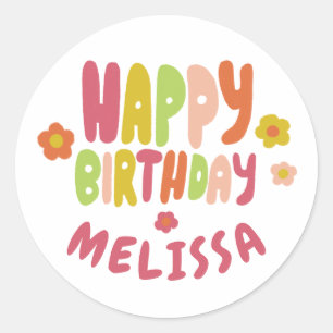 HAPPY BIRTHDAY Groovy Daisies COLORFUL CUSTOM  Classic Round Sticker