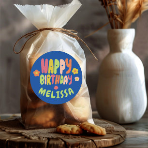 HAPPY BIRTHDAY Groovy Daisies COLORFUL CUSTOM  Classic Round Sticker